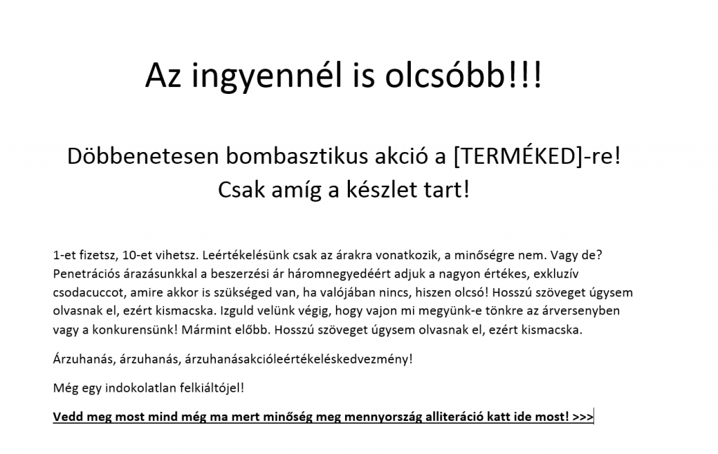 reklámszöveg árérzékenyeknek