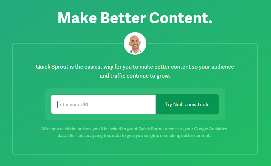 Neil Patel egy landing page-e