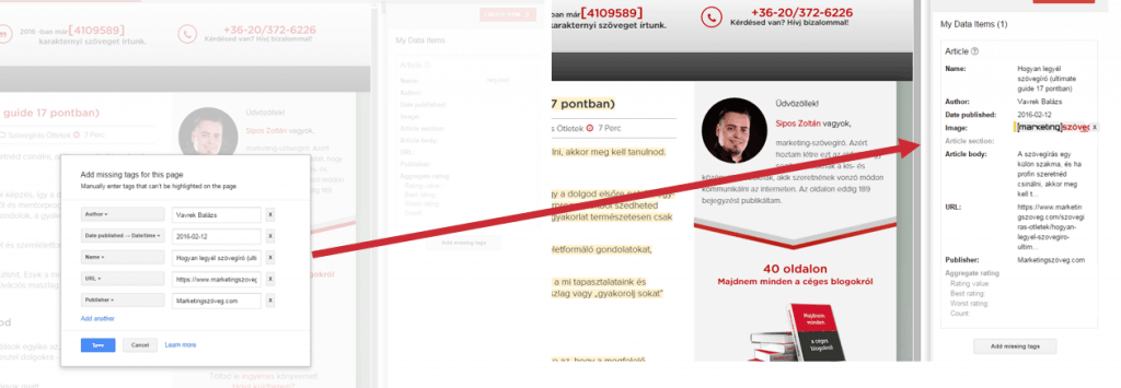 schema markup kitöltése