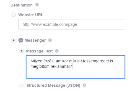 Facebook hirdetés célzása Messengerre
